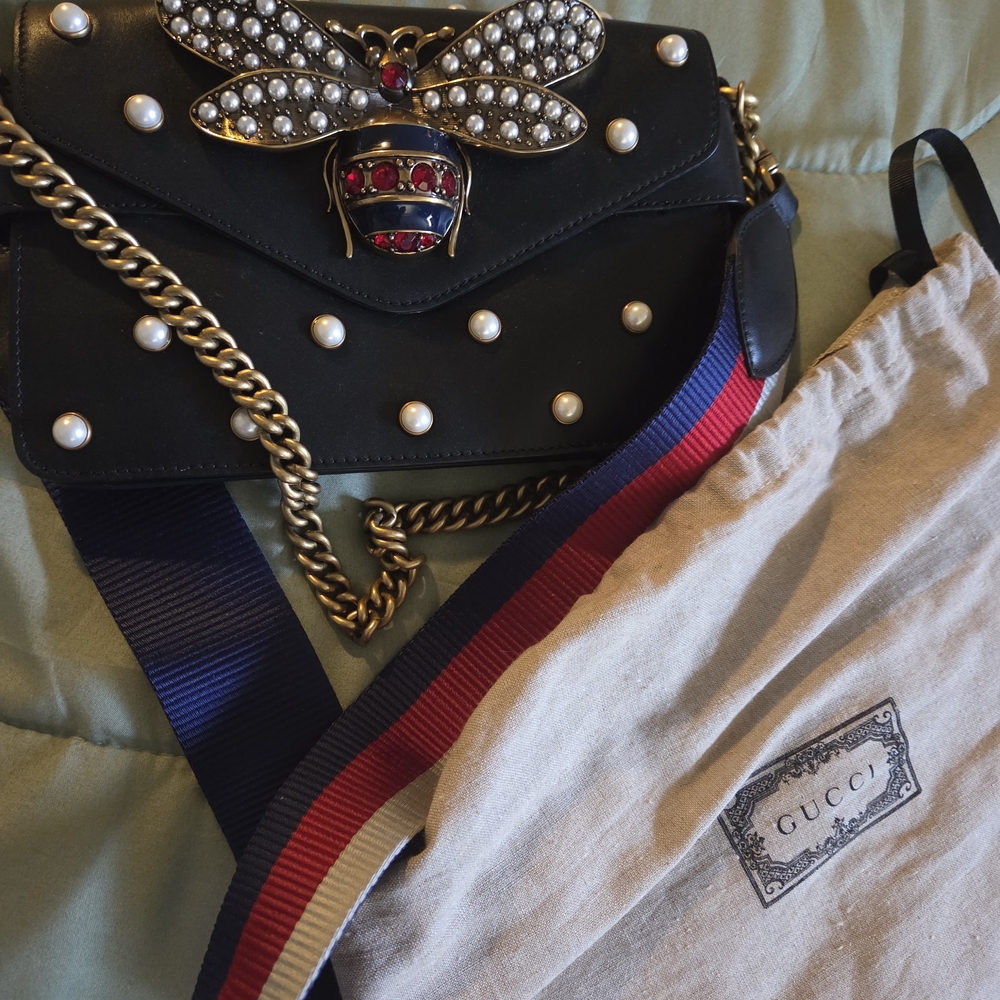 Gucci Black Bag with Pearl and Gold Bee Detail